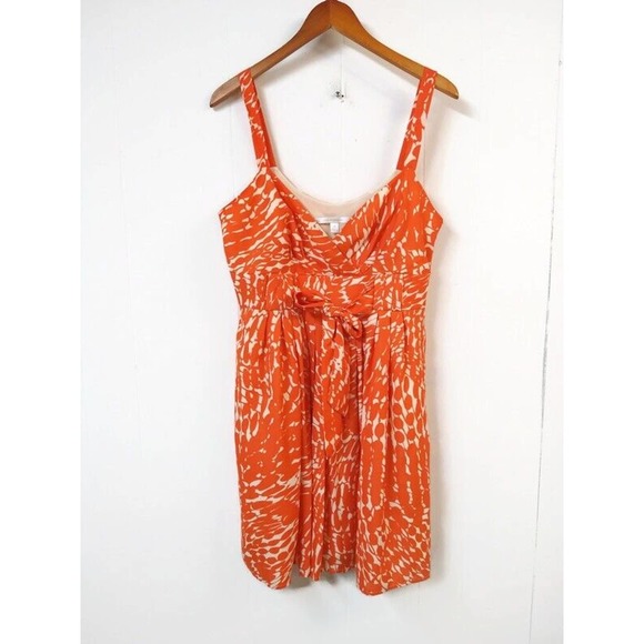 Lauren Conrad WM 14 Top Orange/White Sleeveless V-Neck Pleats Tie Under Breast - Picture 1 of 5